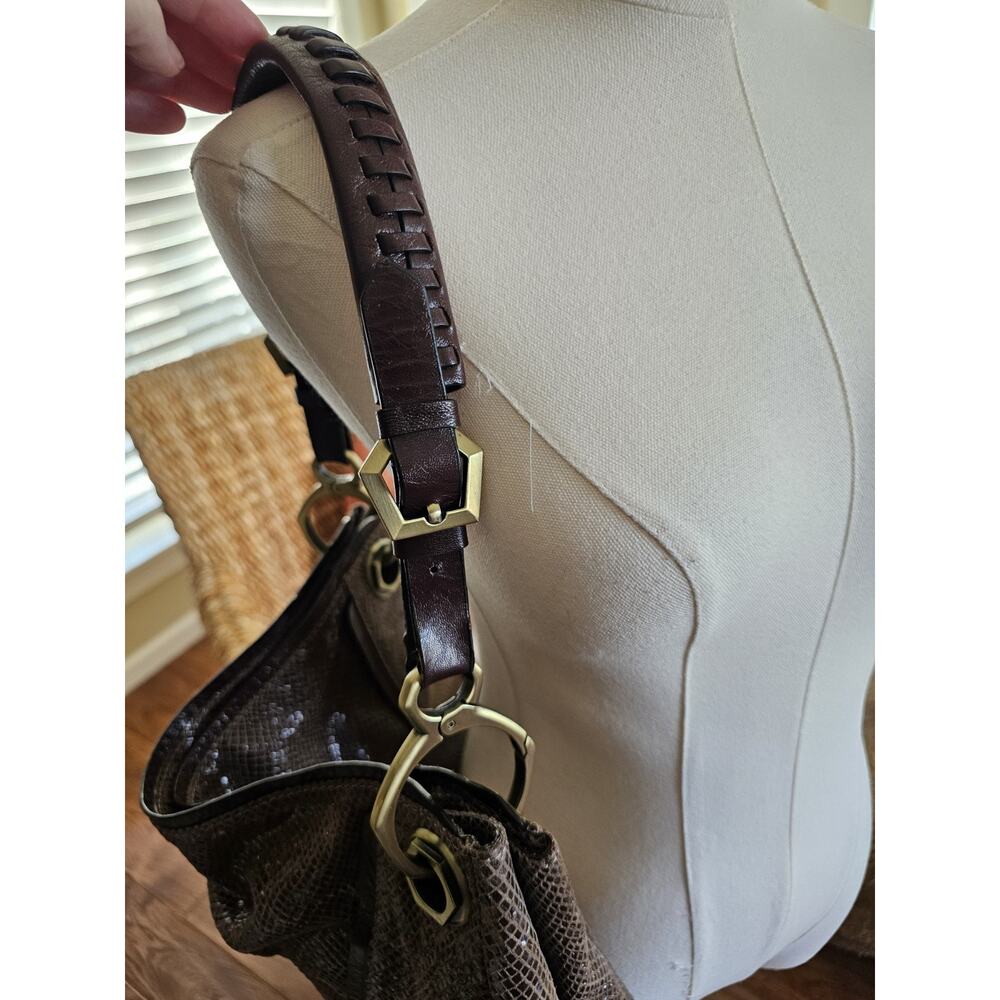 OrYany Brown Large Reptile Embossed Shoulder Bag Pockets Hobo Bohemian - Picture 4 of 15